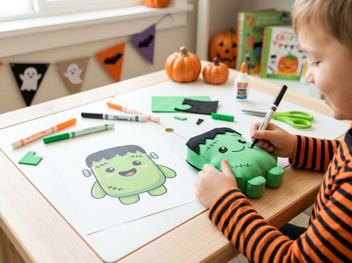 Teacher leading a Halloween craft activity