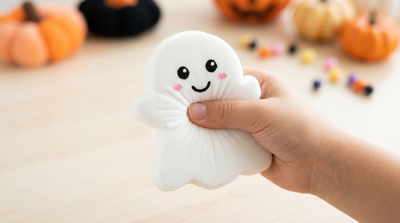 Child creating a Halloween squishy craft